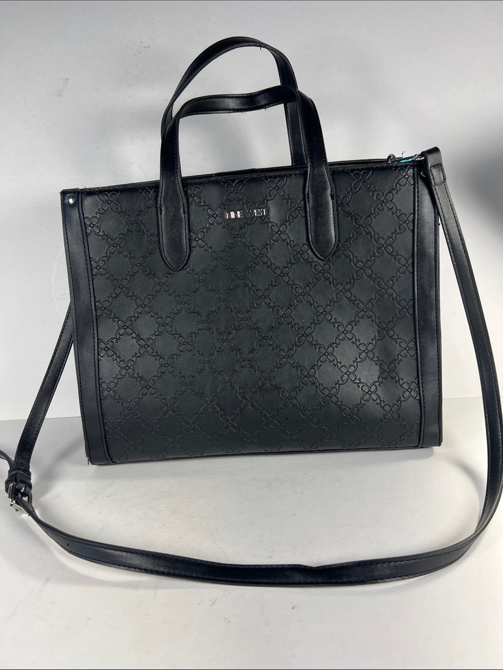 Nine West Black Embossed Satchel with Detachable Strap